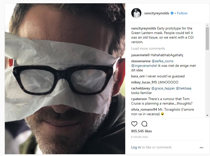 Ryan Reynolds Green Lantern Instagram